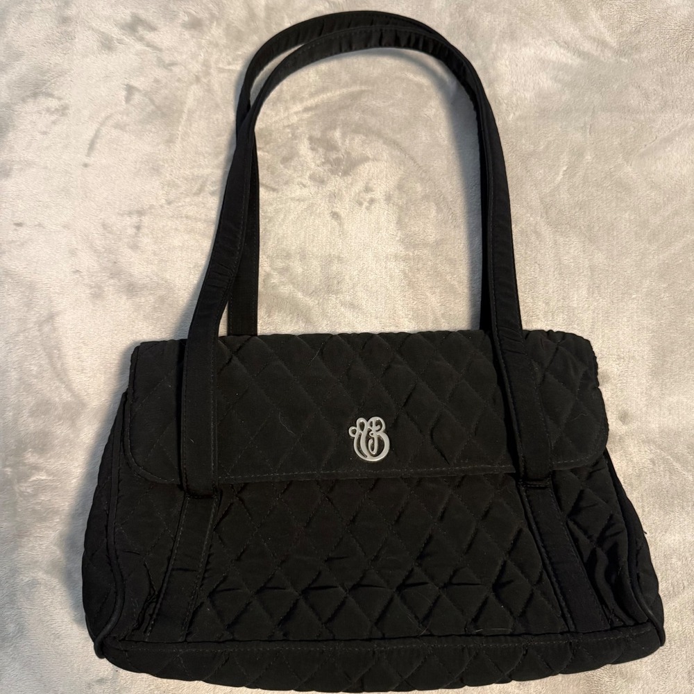 Vera Bradley Black‎ Quilted Cotton Shoulder Tote Purse